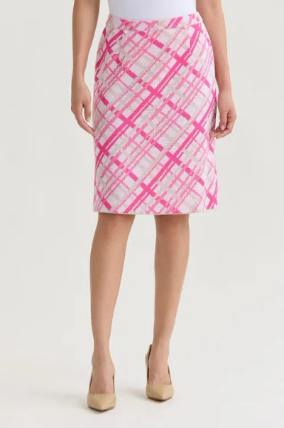 Ming Wang Plaid Knit Straight Skirt In Pink