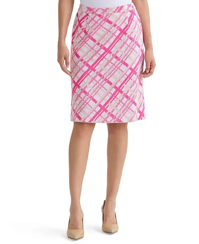Ming Wang Plaid Knit Straight Skirt In Pink