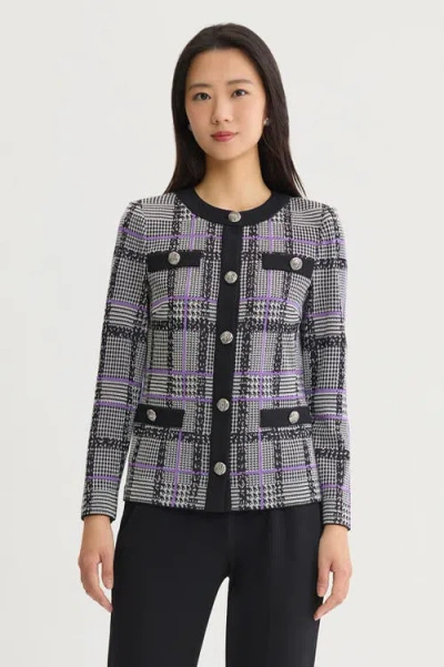 Ming Wang Plaid Tweed Knit Jacket In Blue
