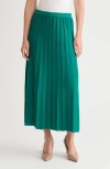 Ming Wang Pleated A-line Soft Knit Maxi Skirt In Green