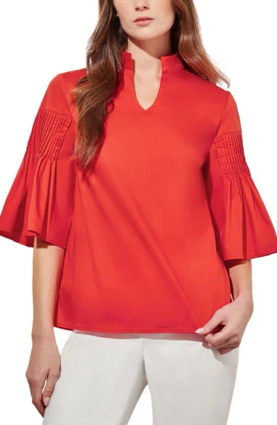 Ming Wang Pleated Bell Sleeve Top In Flamenco