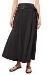 MING WANG MING WANG PLEATED BELTED A-LINE MIDI SKIRT