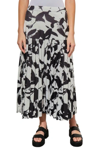 Ming Wang Pleated Drop Waist Maxi Skirt In Black/ White