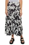 Ming Wang Pleated Drop Waist Maxi Skirt In Black/white