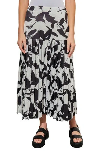 Ming Wang Pleated Drop Waist Maxi Skirt In Black/white