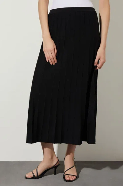 Ming Wang Pleated Soft Knit Maxi Skirt In Black