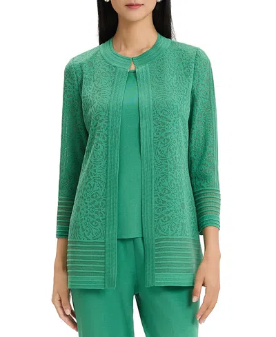 Ming Wang Plus Burnout Knit Jacket In Green