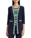 Ming Wang Plus Checkered Trim Soft Knit Jacket In Multi