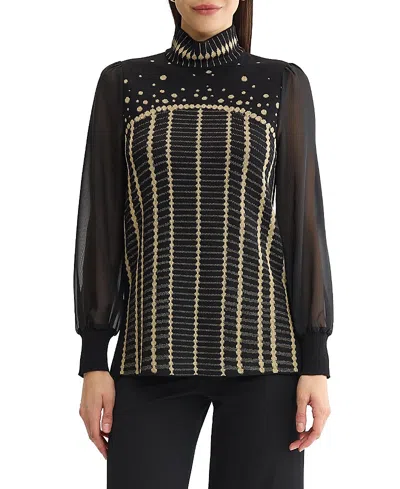 Ming Wang Plus Chiffon Sleeve Lurex Soft Knit Tunic In Black