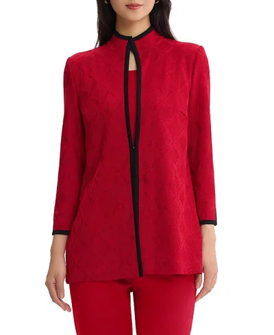 Ming Wang Plus Classic Diamond Knit Jacket In Red