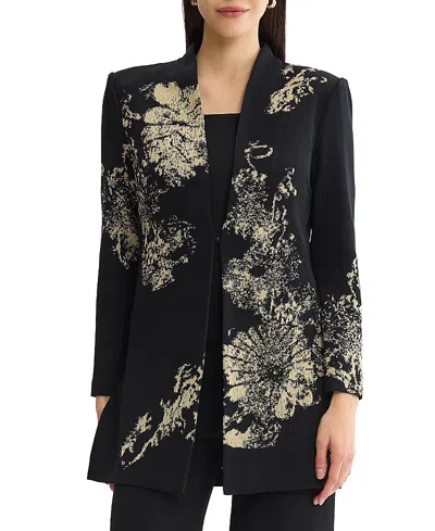 Ming Wang Plus Floral Lurex Knit Jacket In Black