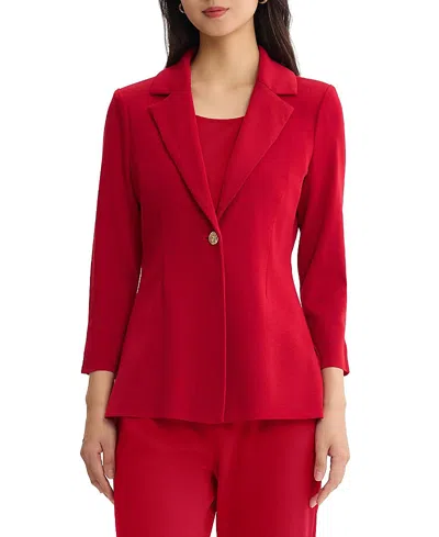 Ming Wang Plus Single-button Knit Jacket In Red