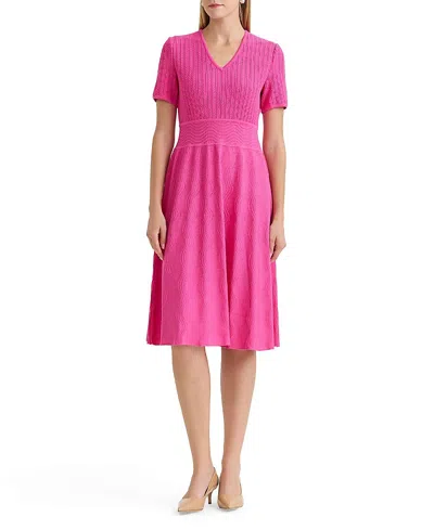 Ming Wang Plus Size Multi-stitch Soft Knit Fit And Flare Dress In Pink