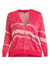 MING WANG, PLUS SIZE WOMEN'S ABSTRACT V-NECK KNIT JACKET