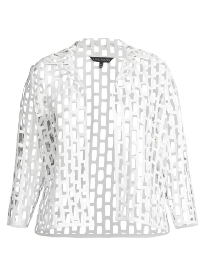 Ming Wang, Plus Size Women's Cage Cut-out Jacket In White