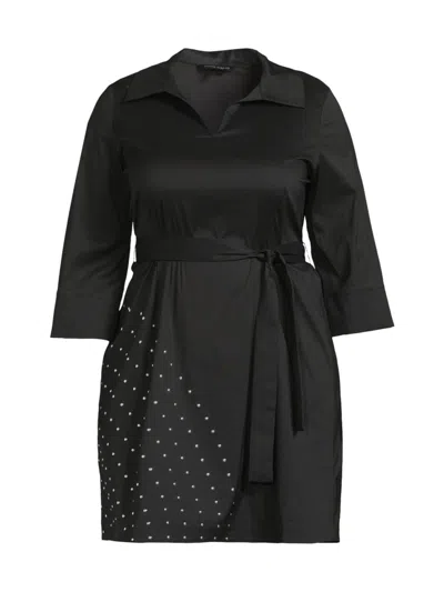 Ming Wang, Plus Size Women's Cotton-blend Studded Minidress In Black