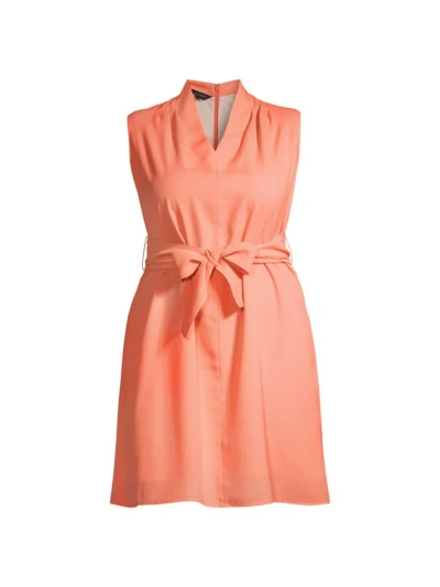 Ming Wang, Plus Size Women's Plus A-line Tie-waist Sleeveless Dress In Coral Sand