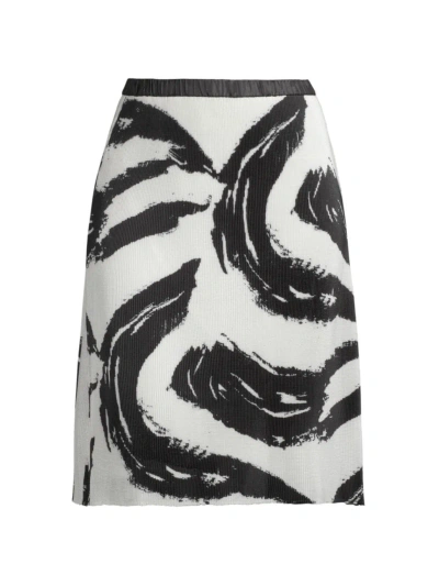 Ming Wang, Plus Size Women's Plus Abstract A-line Midi-skirt In Black White
