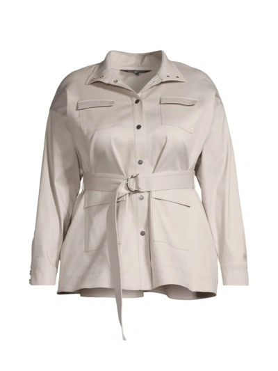 Ming Wang, Plus Size Women's Plus Belted Safari Jacket In Limestone White