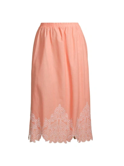 Ming Wang, Plus Size Women's Plus Embroidered Hem Maxi Skirt In Coral Sand White