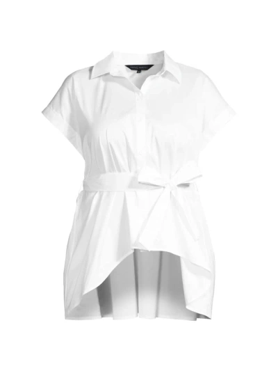 Ming Wang, Plus Size Women's Plus High-low Tie-waist Shirt In White