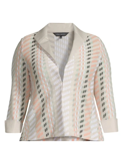 Ming Wang, Plus Size Women's Plus Mixed Media Jacket In Limestone Coral Sand