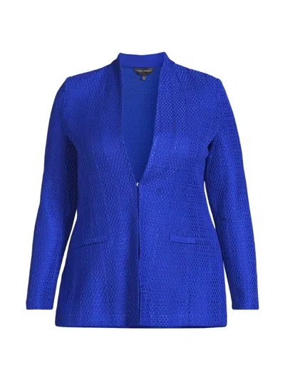 Ming Wang, Plus Size Women's Plus Modified Stand Collar Jacket In Sapphire Sea