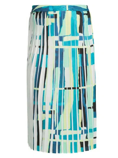 Ming Wang, Plus Size Women's Plus Printed Woven A-line Midi-skirt In Bermuda Limonata White Black