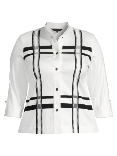 Ming Wang, Plus Size Women's Plus Size Mixed-media Jacket In White Black