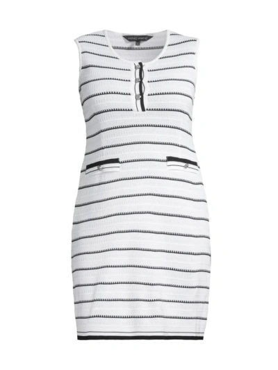 Ming Wang, Plus Size Women's Plus Stripe Mini Sheath Dress In White Black