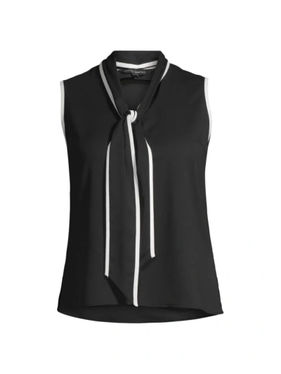 Ming Wang, Plus Size Women's Plus Tie-neck Tank In Black White