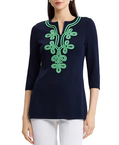 Ming Wang Classic Soutache Soft Knit Tunic In Multi