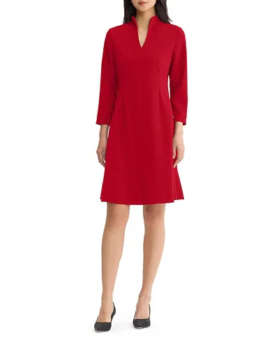 Ming Wang Plus Stretch Deco Crepe Funnel Neck Midi Dress In Red