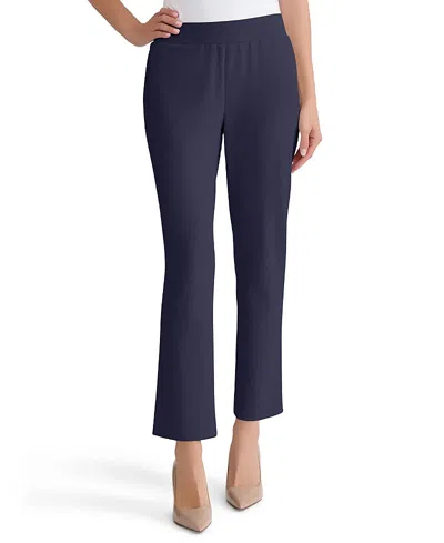 Ming Wang Plus Stretch Deco Crepe Straight Leg Pants In Blue