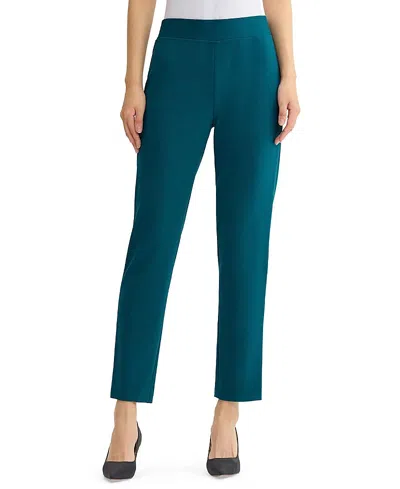 Ming Wang Plus Stretch Deco Crepe Straight Leg Pants In Green