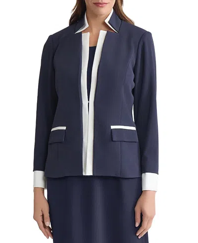Ming Wang Plus Two-tone Stretch Deco Crepe Blazer In Multi