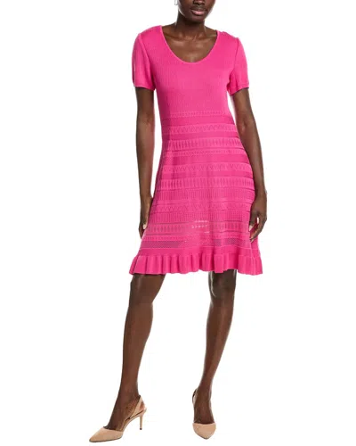 Ming Wang Pointelle & Burnout Knit A-line Dress In Pink