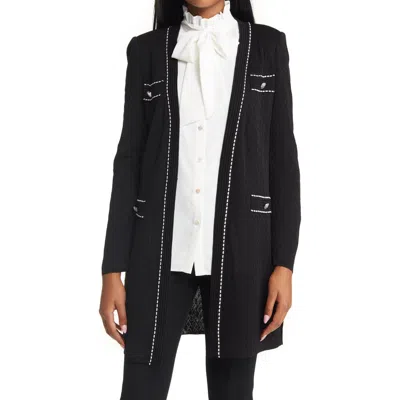 Ming Wang Pointelle Knit Duster Jacket In Black