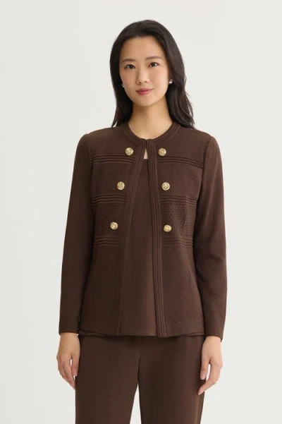 Ming Wang Plus Pointelle Tonal Knit Jacket In Brown