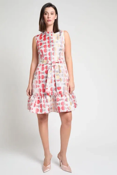 Ming Wang Polka Dot Woven A Line Dress In Multi