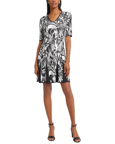 Ming Wang Princess Seam Jacquard Fit & Flare Dress In 001-black/ivory