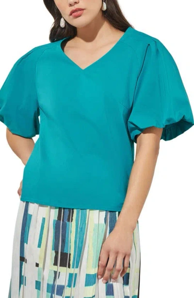 Ming Wang Puff Sleeve Cotton Blend Top In Blue
