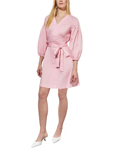 Ming Wang Puff Sleeve Tie Belt Cotton Sheath Minidress In Perfect Pink