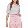 Ming Wang Puff Sleeve Pointelle Top In Perfect Pink Multi