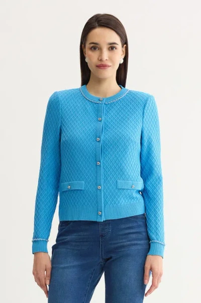 Ming Wang Raised Diamond Ribbed Knit Cardigan In Multi