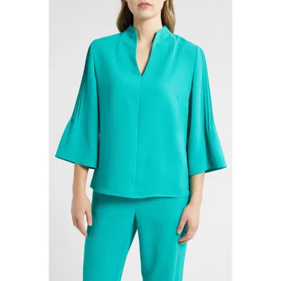 Ming Wang Raised Seam Bell Sleeve Top In Blue