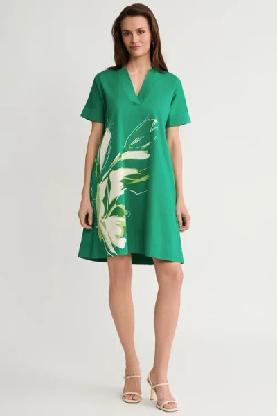 Ming Wang Relaxed A-line Floral Printed Stretch Cotton Dress In Multi