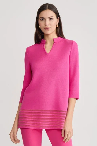 Ming Wang Relaxed Burnout Hem Soft Knit Tunic In Pink
