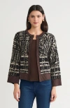 Ming Wang Relaxed Contrast Trim Cozy Knit Cardigan In Brown