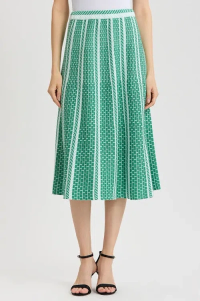 Ming Wang Roadmap Pattern Soft Knit Midi Skirt In Green